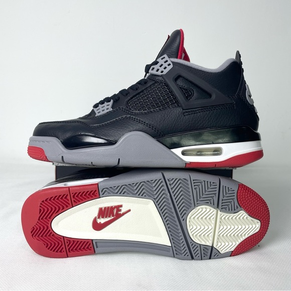 Brand New Retro 4 ‘Rred Reimagined’ Men’s Black and Red Sneakers - Picture 5 of 6